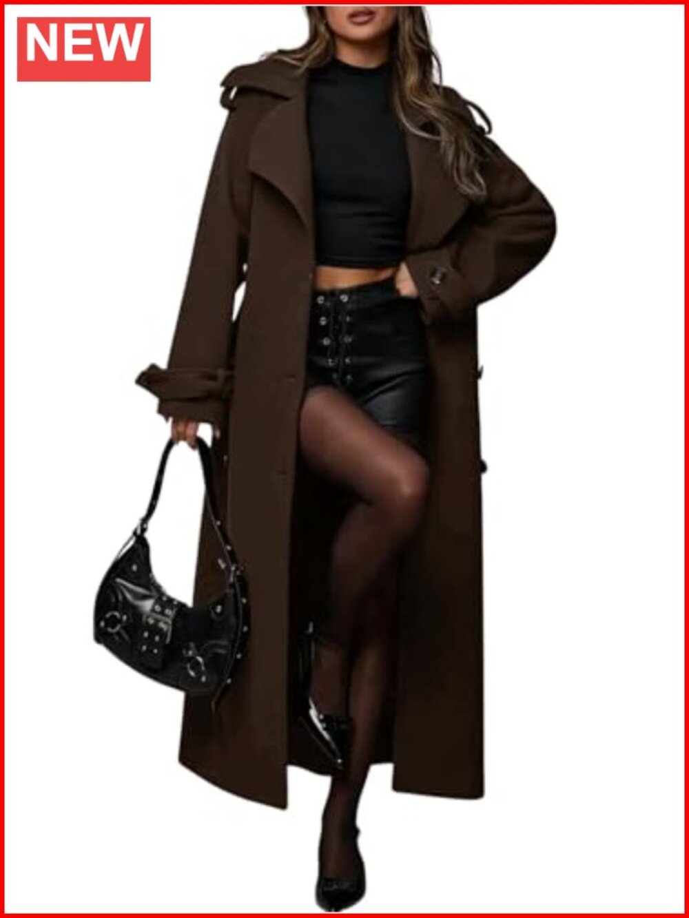 Women's Winter Double Breasted Midi Long Wool Coat Business Casual Notch Lapel